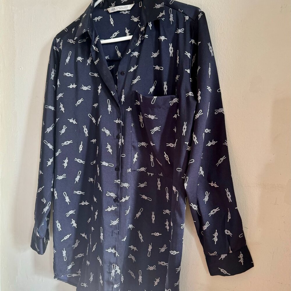 Zara Women's Long Sleeve ButtonNavy Blue up Dress Shirt Top Size S